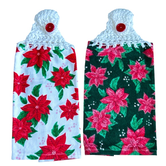 HAND CRAFTED Christmas Crocheted Top Hanging Kitchen or Bathroom Hand Towels - Picture 3 of 11